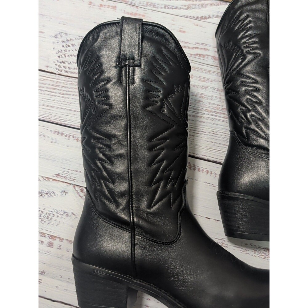 Steve Madden Western Hayward Size 8 Black Leather Cowgirl Boots - Picture 7 of 15